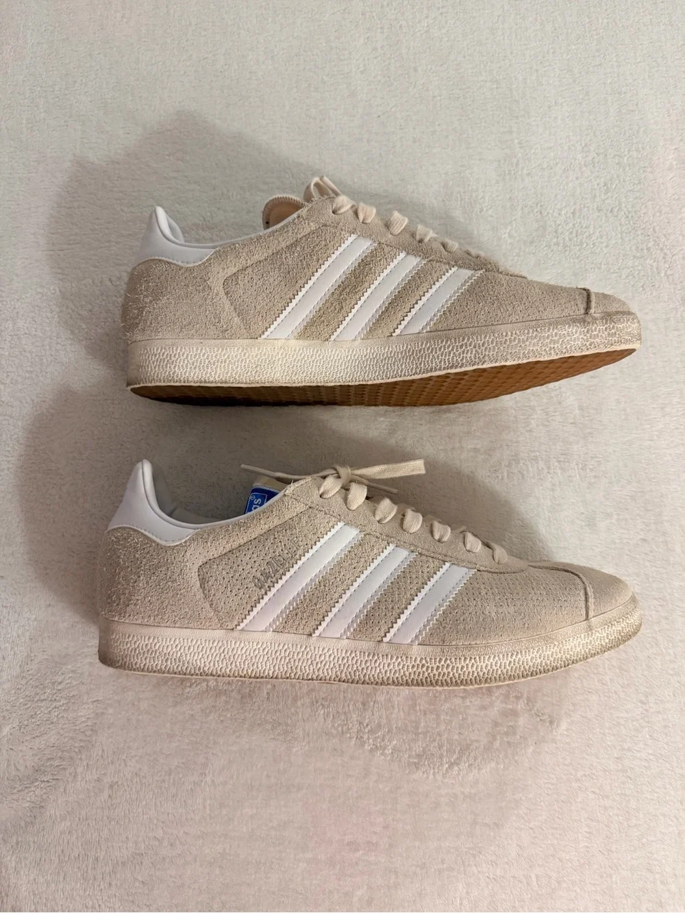 adidas Men’s Beige Suede Sneakers with White Stripes